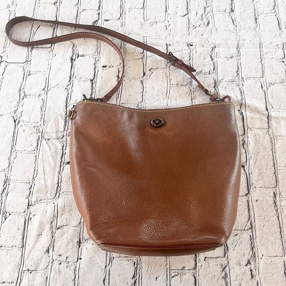 Coach Duffle Sac Bucket Shoulder Bag Saddle Brown Tanned Leather Crossbody